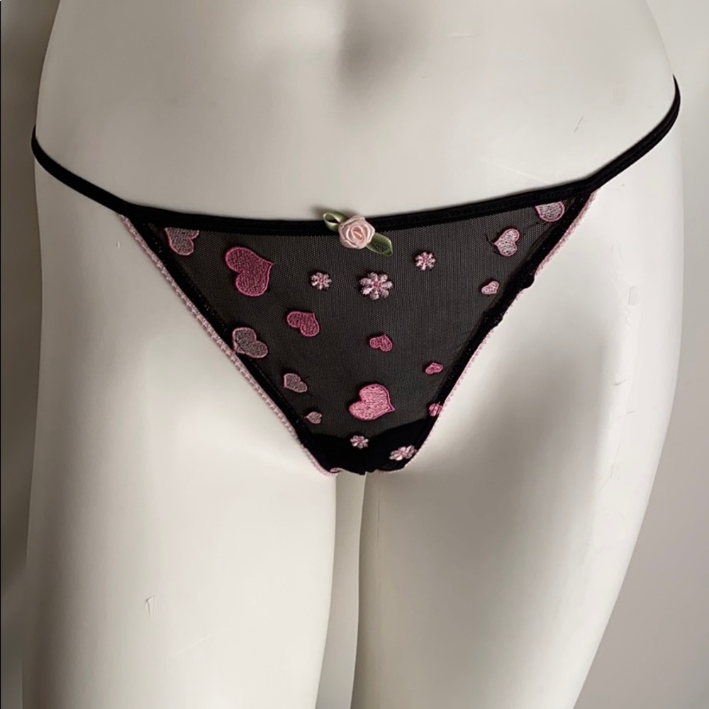 Biatta Intimates black and pink heart thong panty M